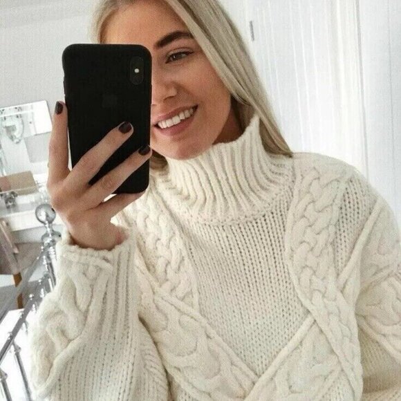 ZARA ECRU OVERSIZED CABLE-KNIT SWEATER JUMPER Size S - Picture 15 of 16